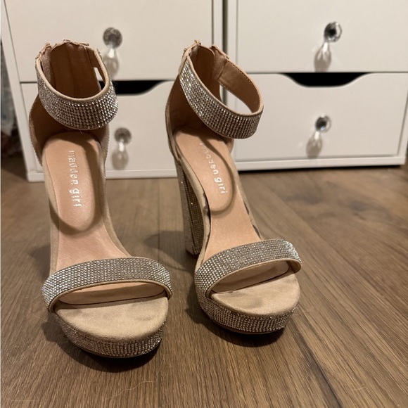 Nude Rhinestone Block Heels - Picture 8 of 9